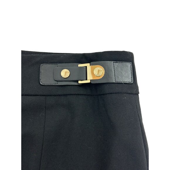 Calvin Klein Black Pencil Skirt 10 Faux Leather Tabs Back Slit Zip Career Party - Picture 3 of 12